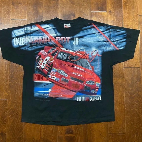 Dale Earnhardt Jr. Y2K 2004 All Over Print Black Red T-Shirt Men's Size XXL - Picture 2 of 8